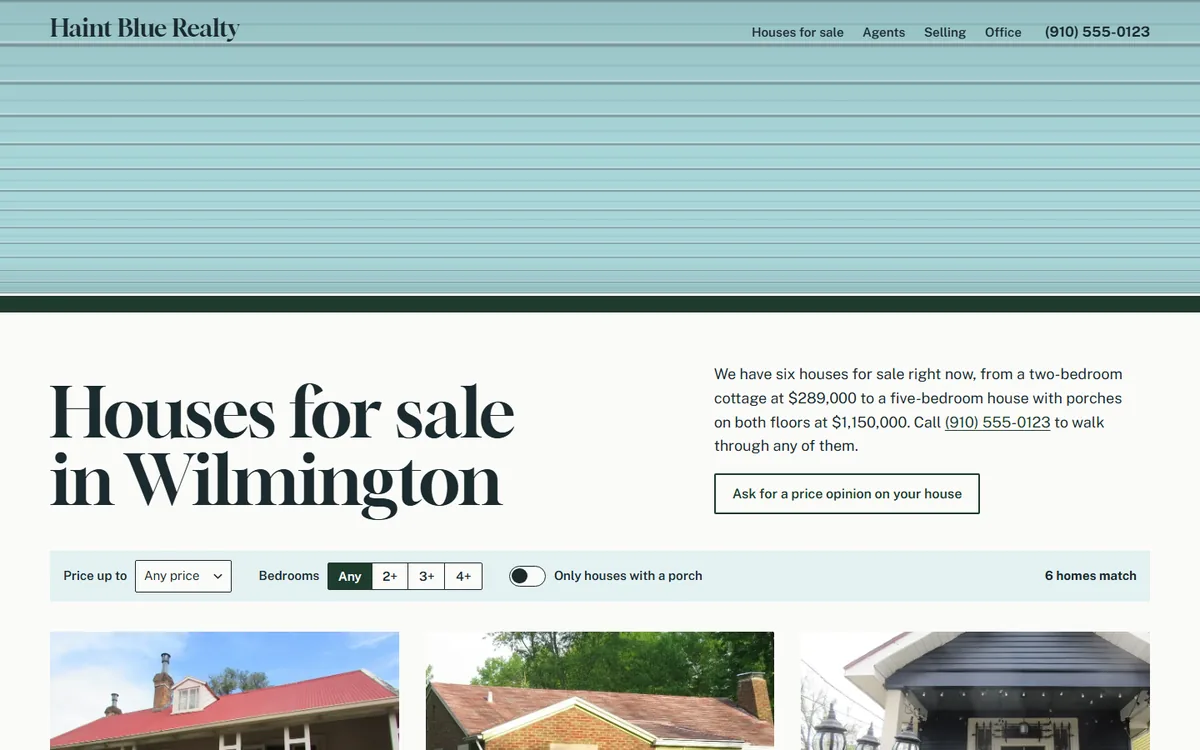 Haint Blue Realty website homepage view