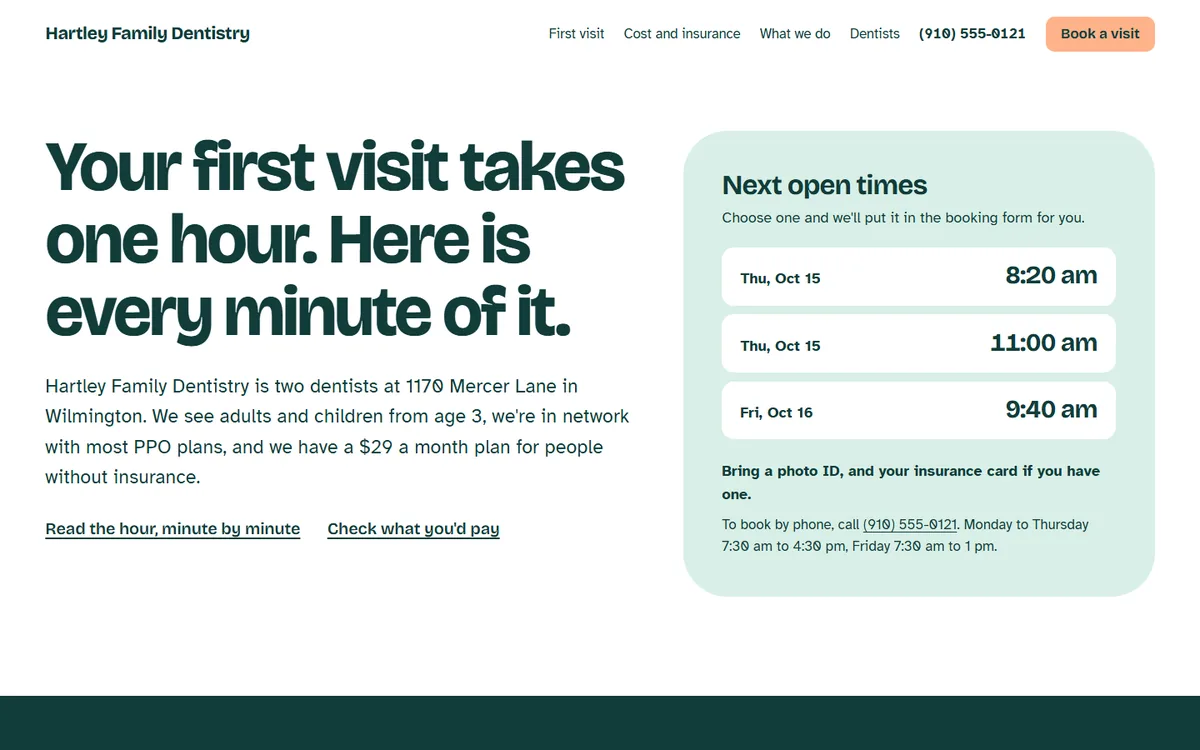 Hartley Family Dentistry website homepage view