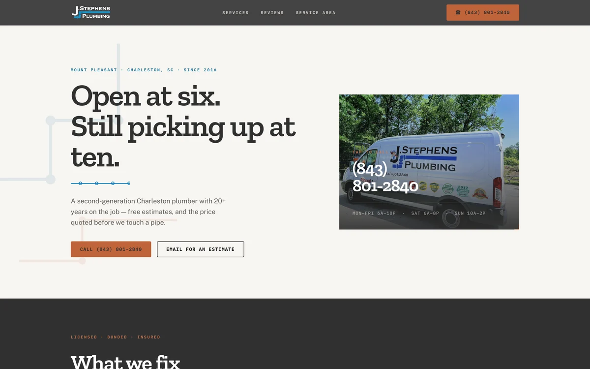 J Stephens Plumbing website homepage view