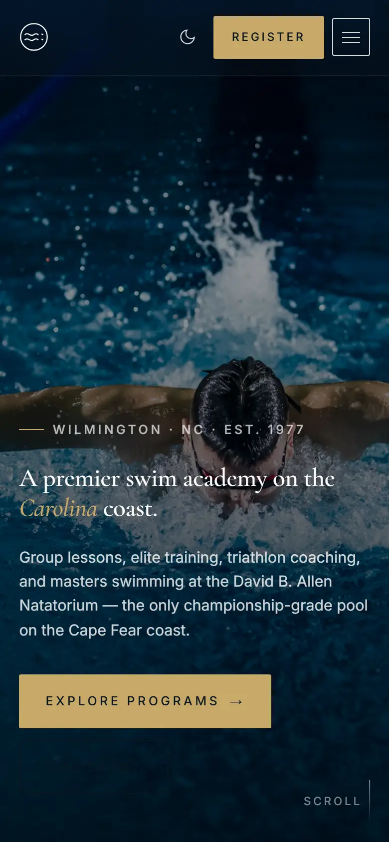 Wilmington Swim Academy website on a phone