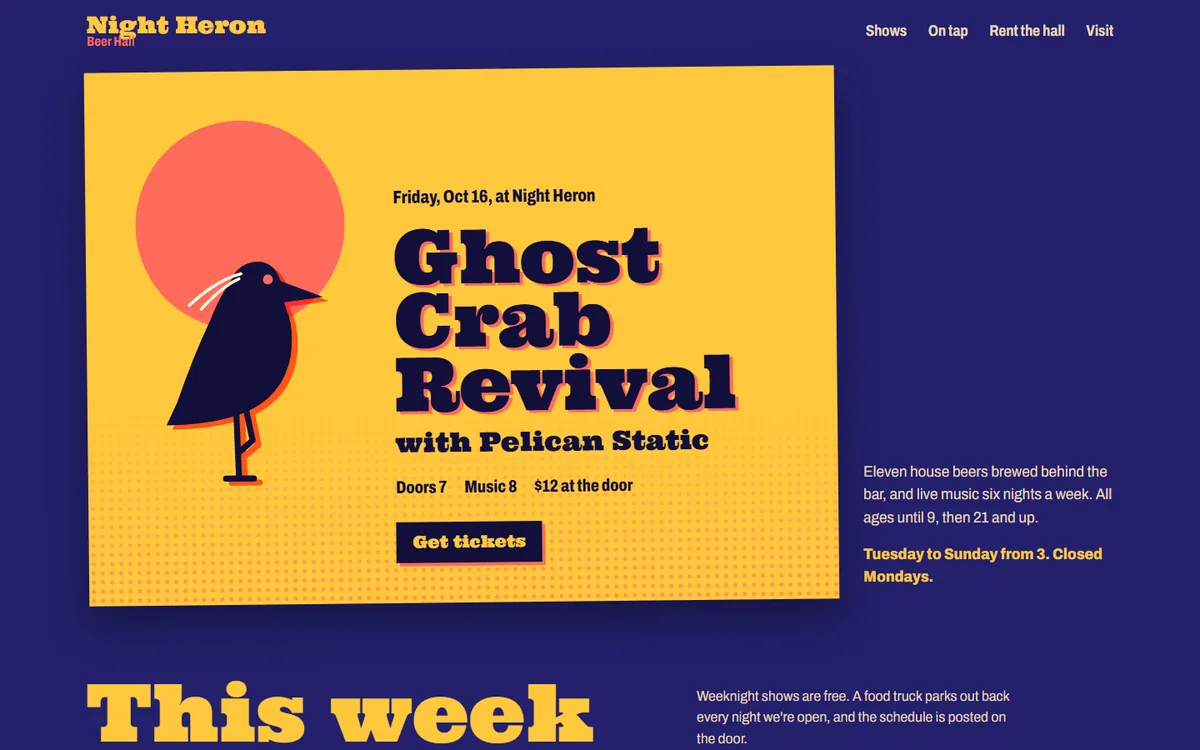 Night Heron Beer Hall website homepage view