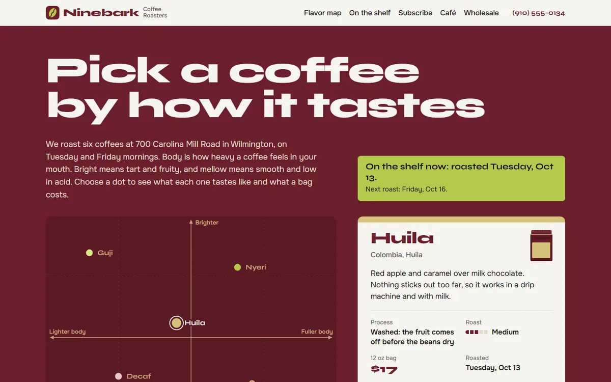 Ninebark Coffee Roasters website homepage view