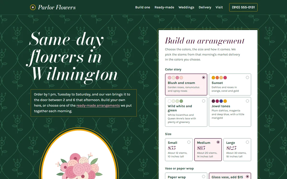 Parlor Flowers website homepage view