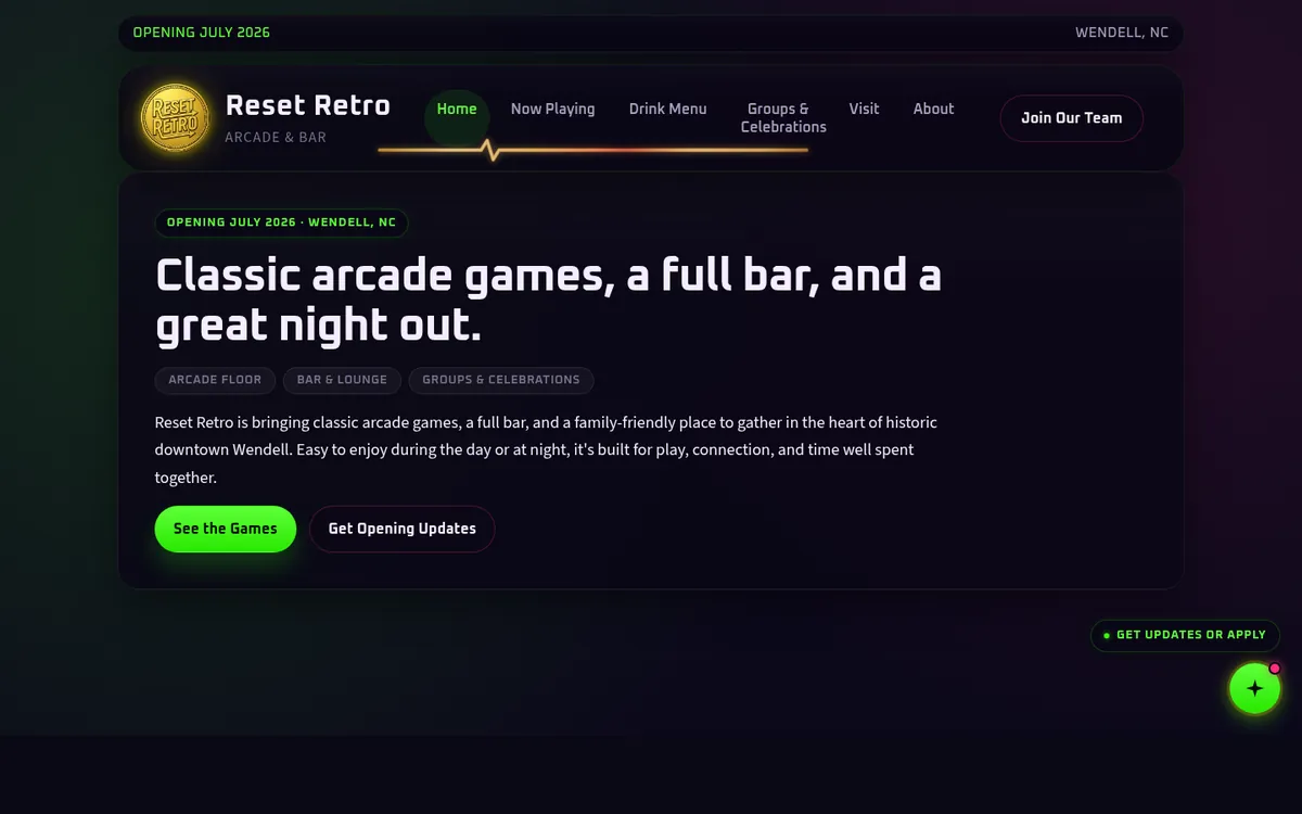 Reset Retro — homepage